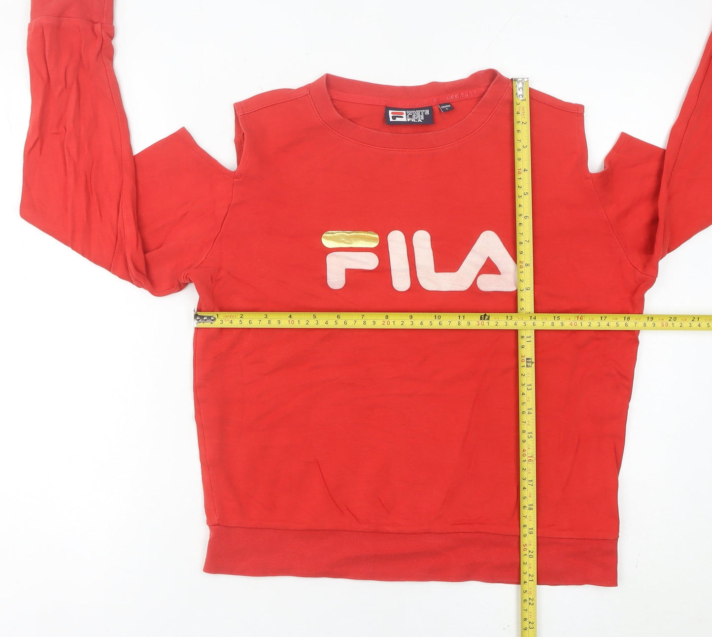 Fila Women’s Red Cold Shoulder Sweatshirt Size 10 UK Logo Print