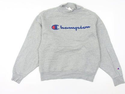 Champion Womens Grey Sweatshirt UK 6 Small Logo Embroidered Pullover