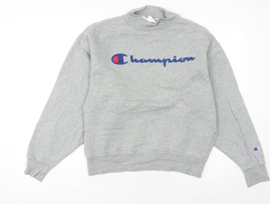 Champion Womens Grey Sweatshirt UK 6 Small Logo Embroidered Pullover