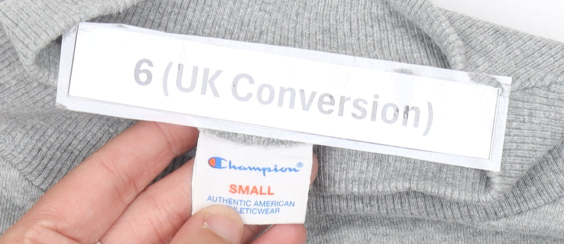 Champion Womens Grey Sweatshirt UK 6 Small Logo Embroidered Pullover