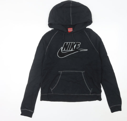Nike Womens Black Hoodie Size 8 Pullover Sweatshirt Logo Graphic