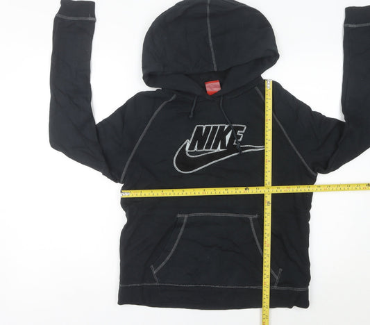 Nike Womens Black Hoodie Size 8 Pullover Sweatshirt Logo Graphic