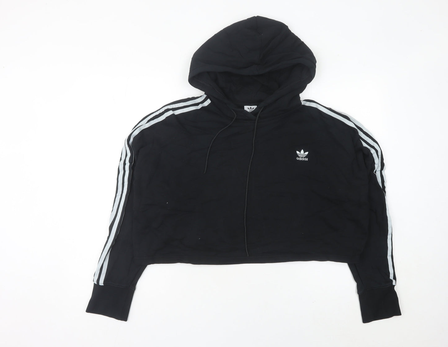 Adidas Womens Black Cropped Hoodie Size 12 Cotton Hooded Sweatshirt