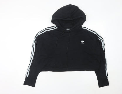 Adidas Womens Black Cropped Hoodie Size 12 Cotton Hooded Sweatshirt