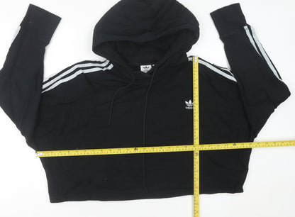 Adidas Womens Black Cropped Hoodie Size 12 Cotton Hooded Sweatshirt