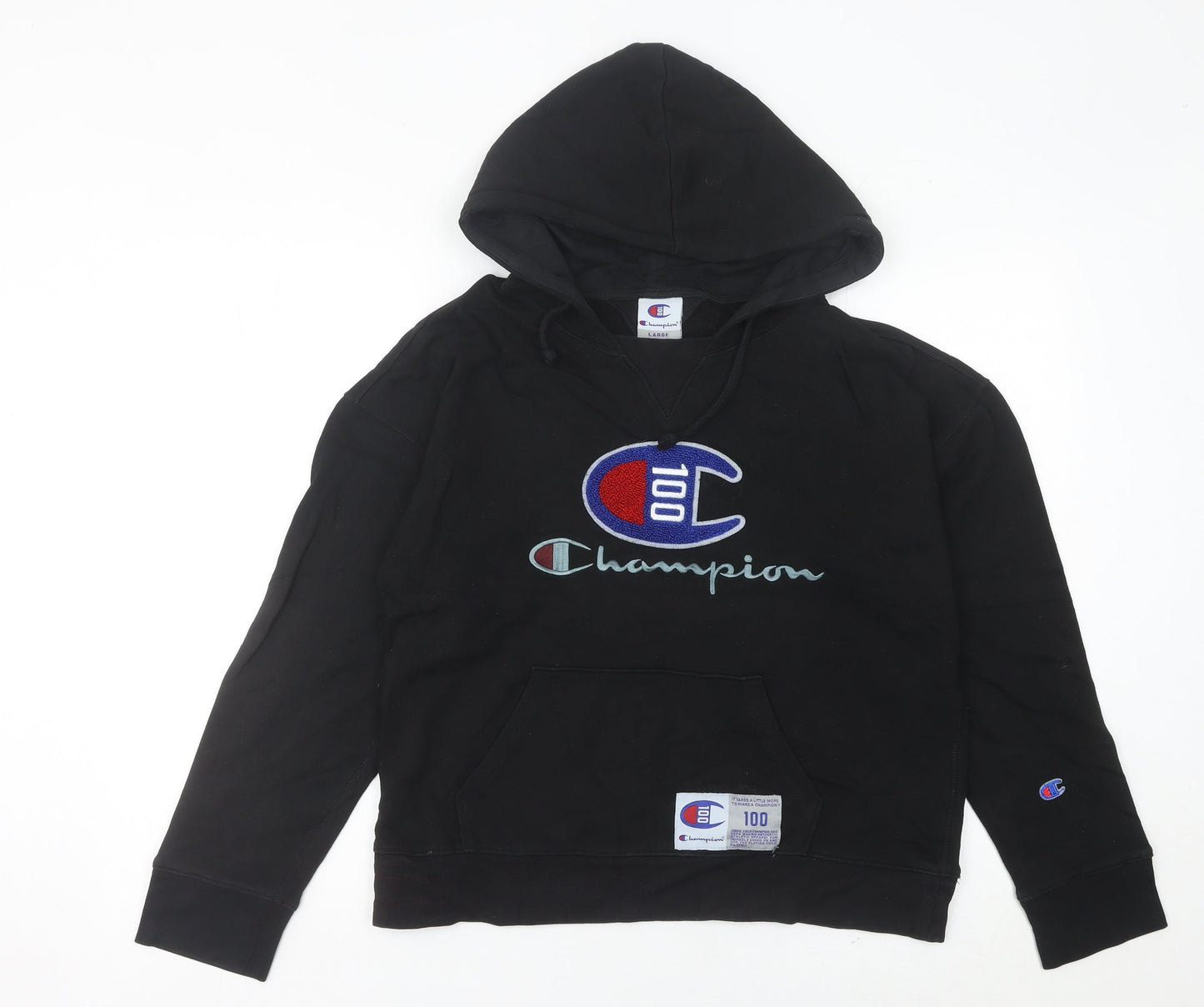 Champion Womens Black Hoodie Size 10 Pullover Embroidered Logo