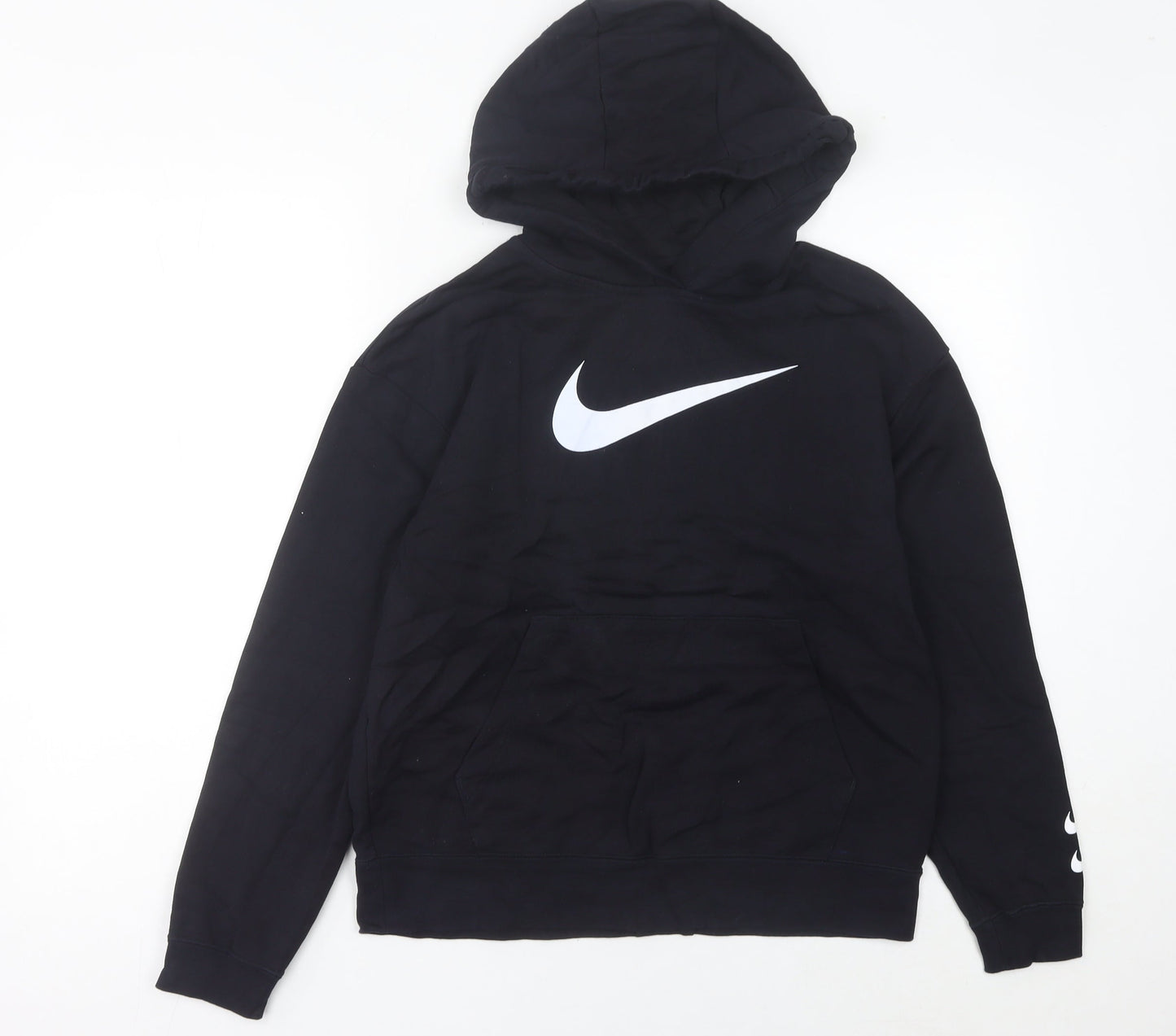 Nike Womens Black Hoodie Size UK 8 Pullover Cotton Blend Logo