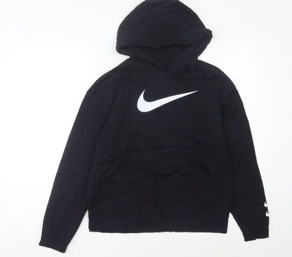 Nike Womens Black Hoodie Size UK 8 Pullover Cotton Blend Logo