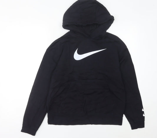 Nike Womens Black Hoodie Size UK 8 Pullover Cotton Blend Logo