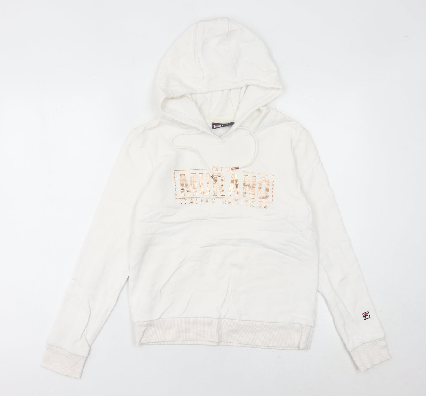 Fila White Line Womens White Hoodie UK 8 Pullover Logo Detail