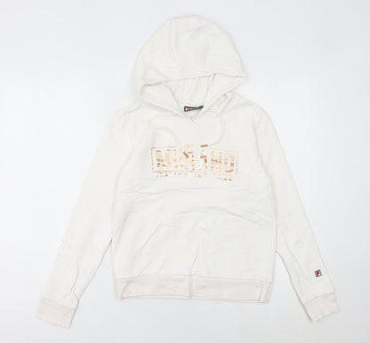 Fila White Line Womens White Hoodie UK 8 Pullover Logo Detail