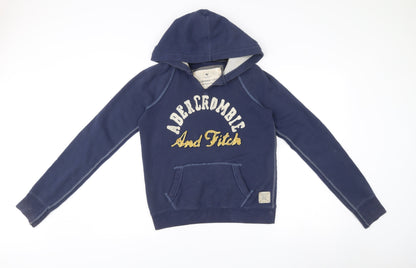 Abercrombie & Fitch Men’s Blue Pullover Hoodie Medium Logo Embroidered