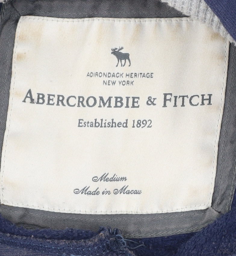 Abercrombie & Fitch Men’s Blue Pullover Hoodie Medium Logo Embroidered