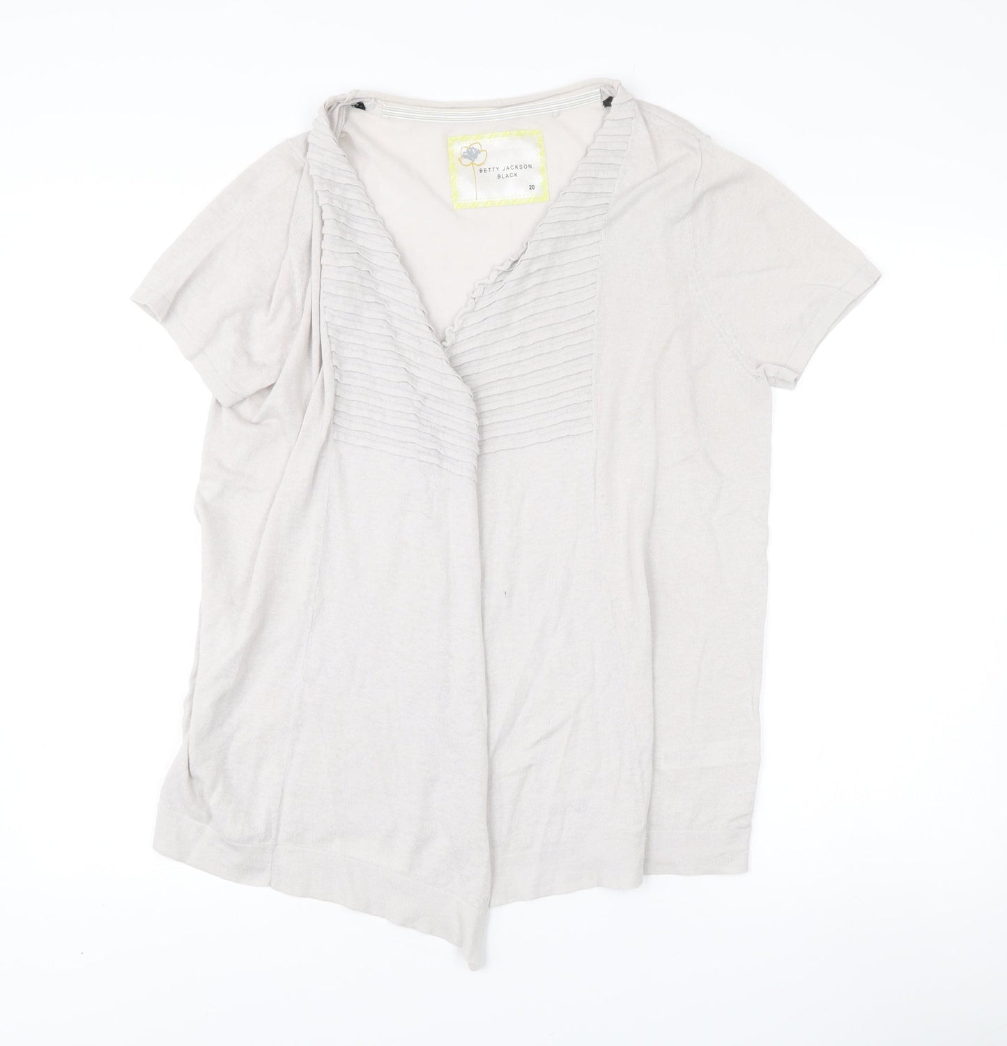 Betty Jackson Black Womens Beige Size 20 Cardigan Linen Cotton V-Neck