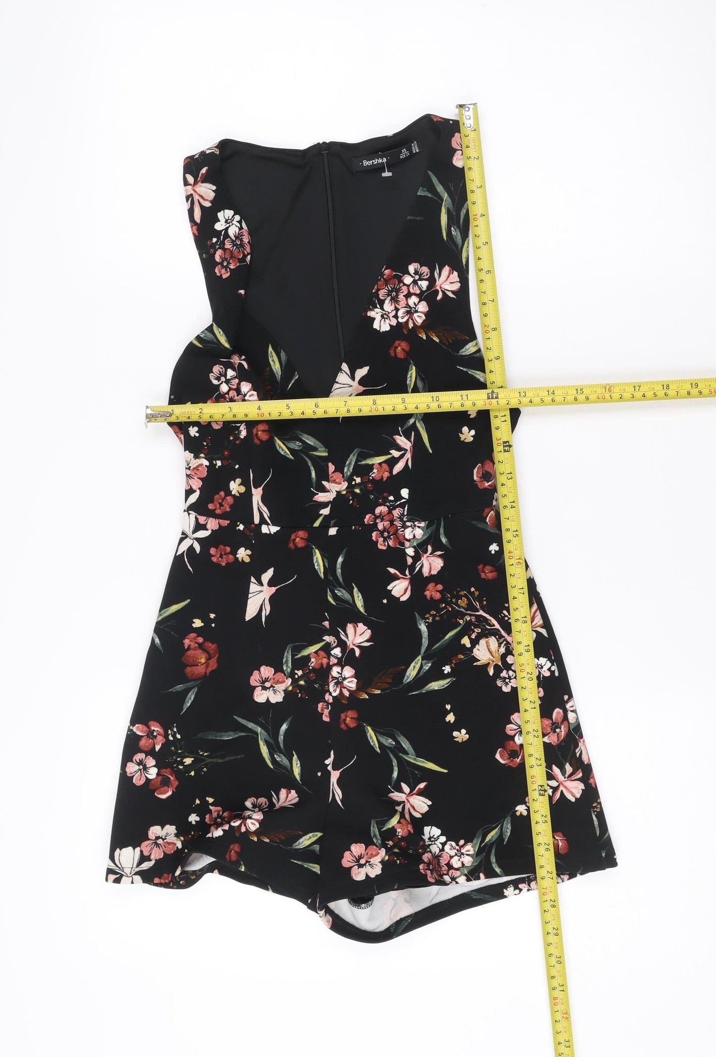Bershka Womens Black Floral Sleeveless V-Neck Playsuit XS