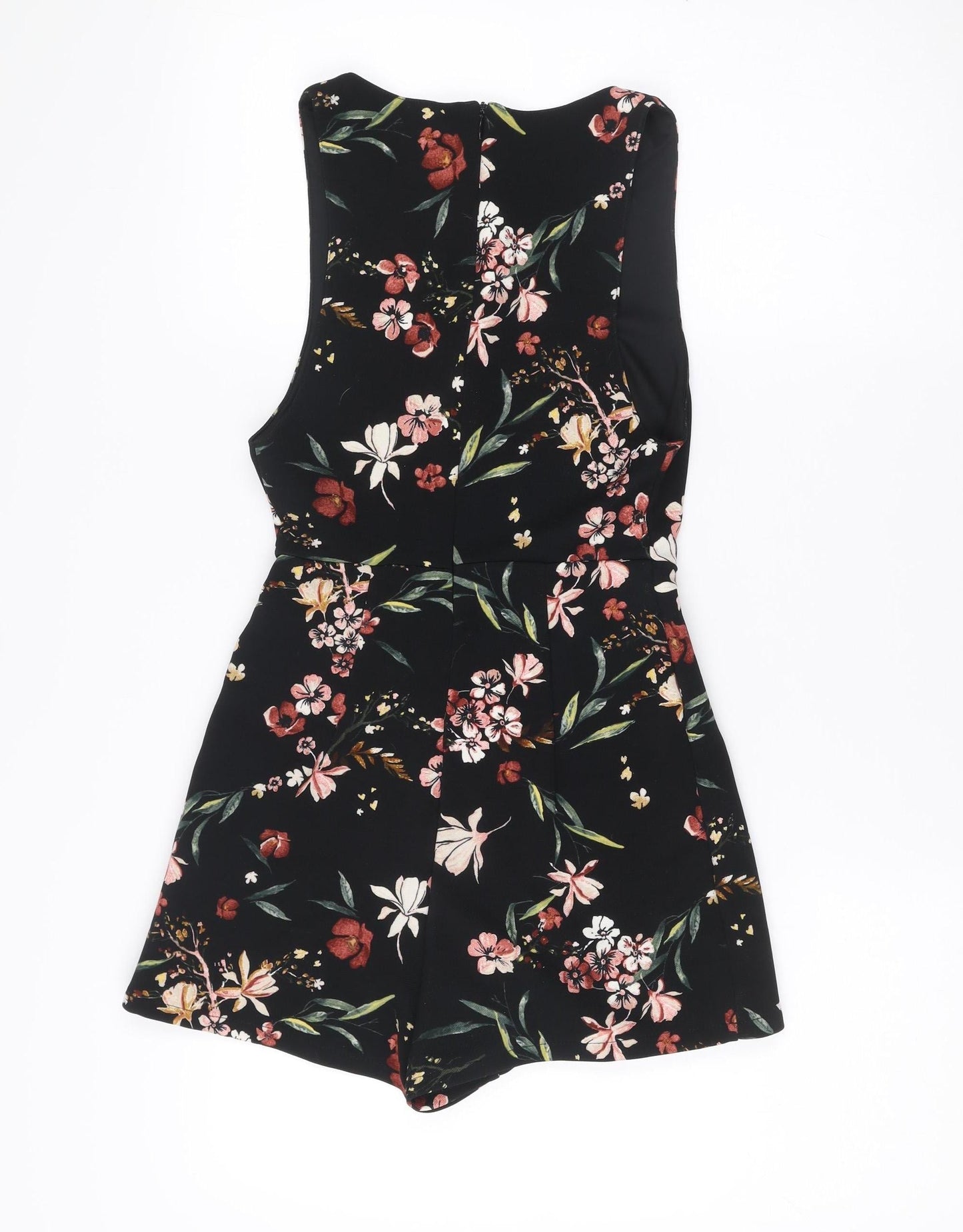 Bershka Womens Black Floral Sleeveless V-Neck Playsuit XS