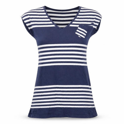 Brave Soul Womens Blue Striped T-Shirt Dress Size M V-Neck Sleeveless
