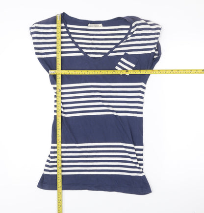 Brave Soul Womens Blue Striped T-Shirt Dress Size M V-Neck Sleeveless