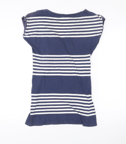 Brave Soul Womens Blue Striped T-Shirt Dress Size M V-Neck Sleeveless