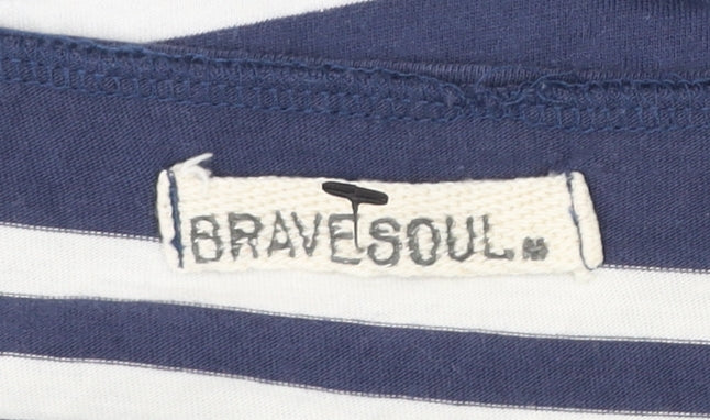 Brave Soul Womens Blue Striped T-Shirt Dress Size M V-Neck Sleeveless