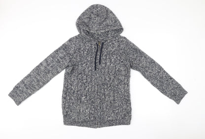 Fat Face Women’s Grey Knit Hooded Coatigan Size 10 Zip Pockets