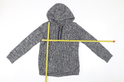 Fat Face Women’s Grey Knit Hooded Coatigan Size 10 Zip Pockets