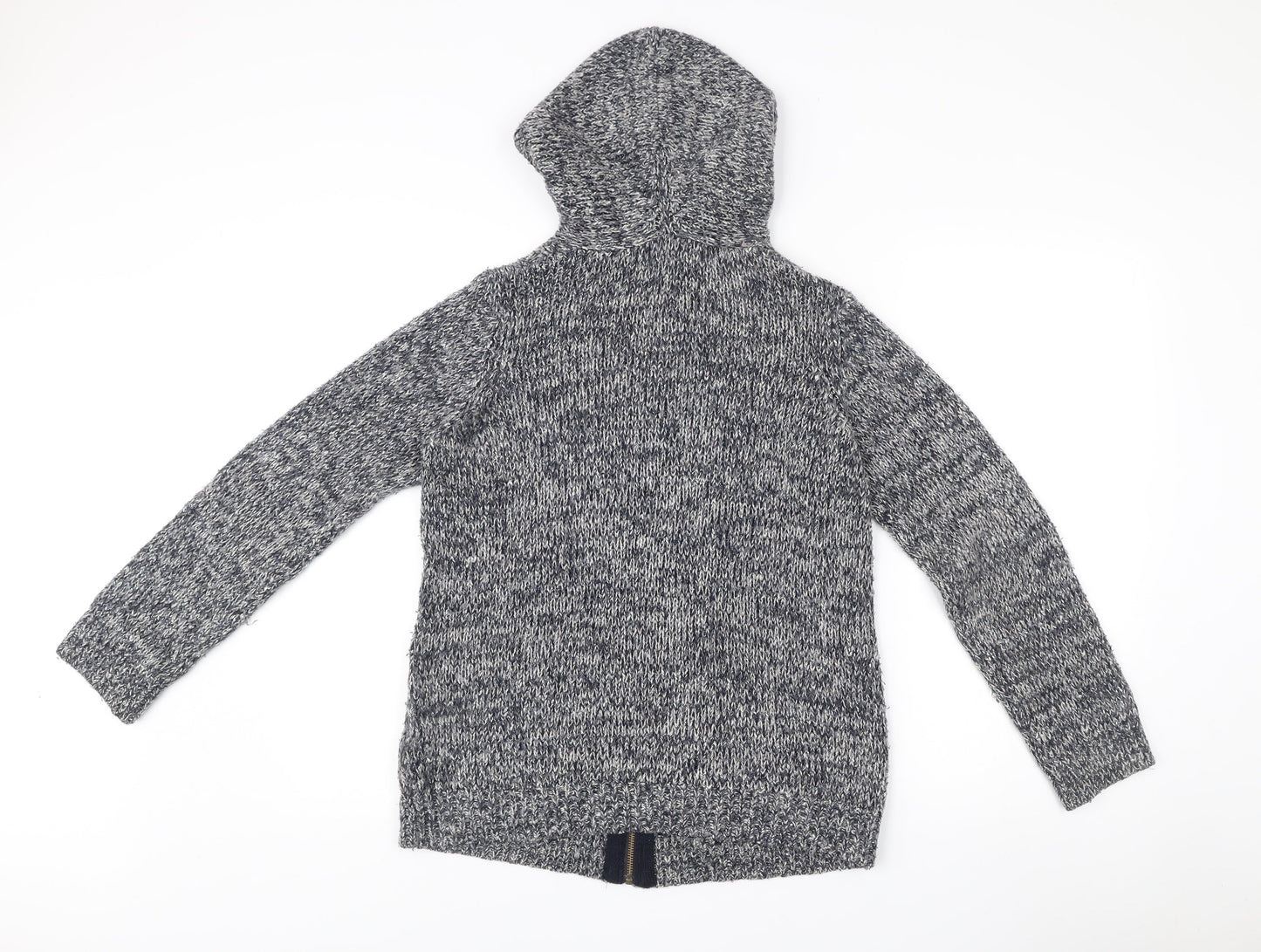 Fat Face Women’s Grey Knit Hooded Coatigan Size 10 Zip Pockets