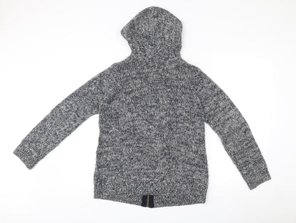 Fat Face Women’s Grey Knit Hooded Coatigan Size 10 Zip Pockets