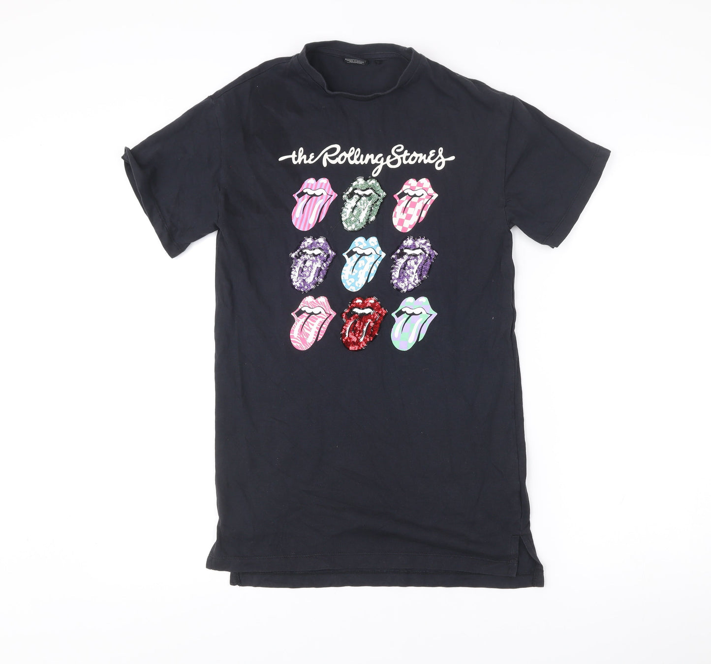 Next Girls Black Rolling Stones Sequin T-Shirt Dress 10 Years