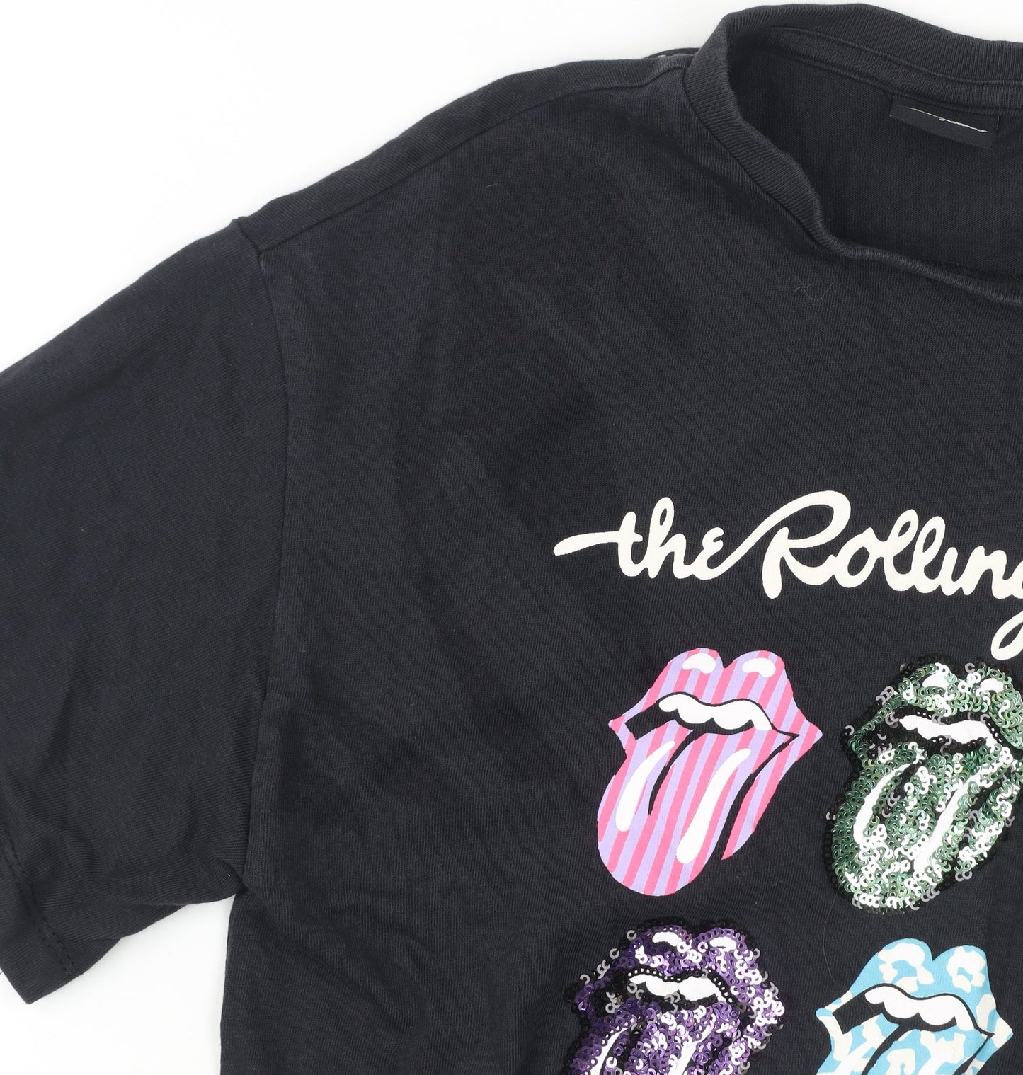 Next Girls Black Rolling Stones Sequin T-Shirt Dress 10 Years