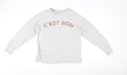 Oasis Women Grey Sequin Logo Pullover Sweatshirt Size M