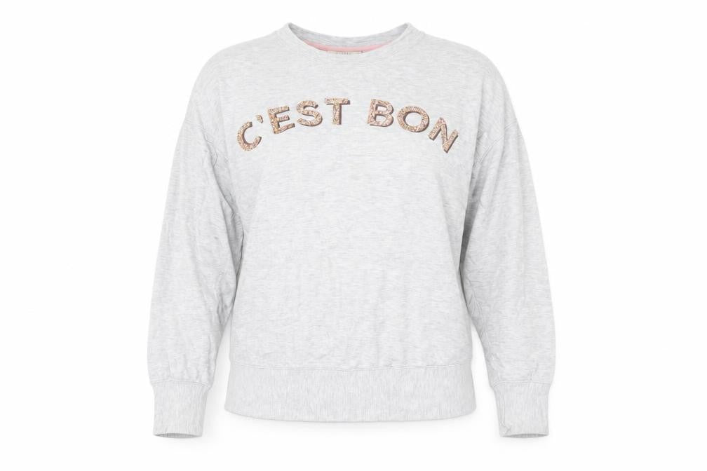 Oasis Women Grey Sequin Logo Pullover Sweatshirt Size M
