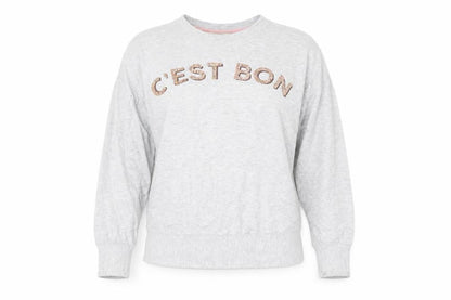 Oasis Women Grey Sequin Logo Pullover Sweatshirt Size M