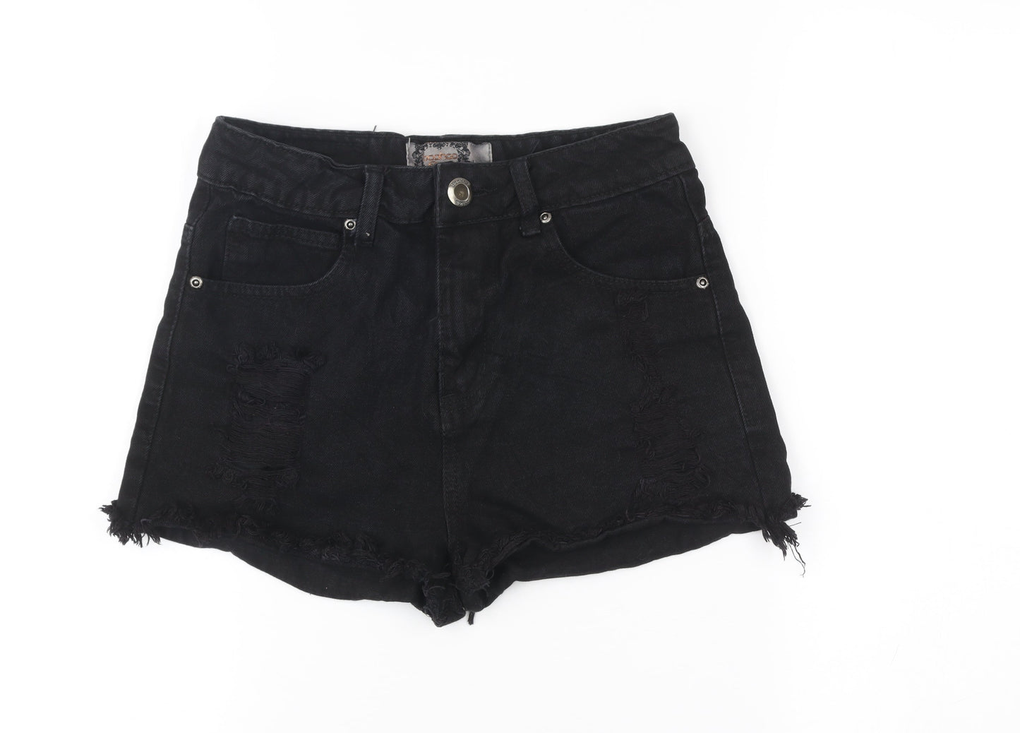 Boohoo Women Black Size 8 High Rise Cut-Off Denim Shorts