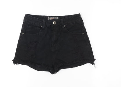 Boohoo Women Black Size 8 High Rise Cut-Off Denim Shorts