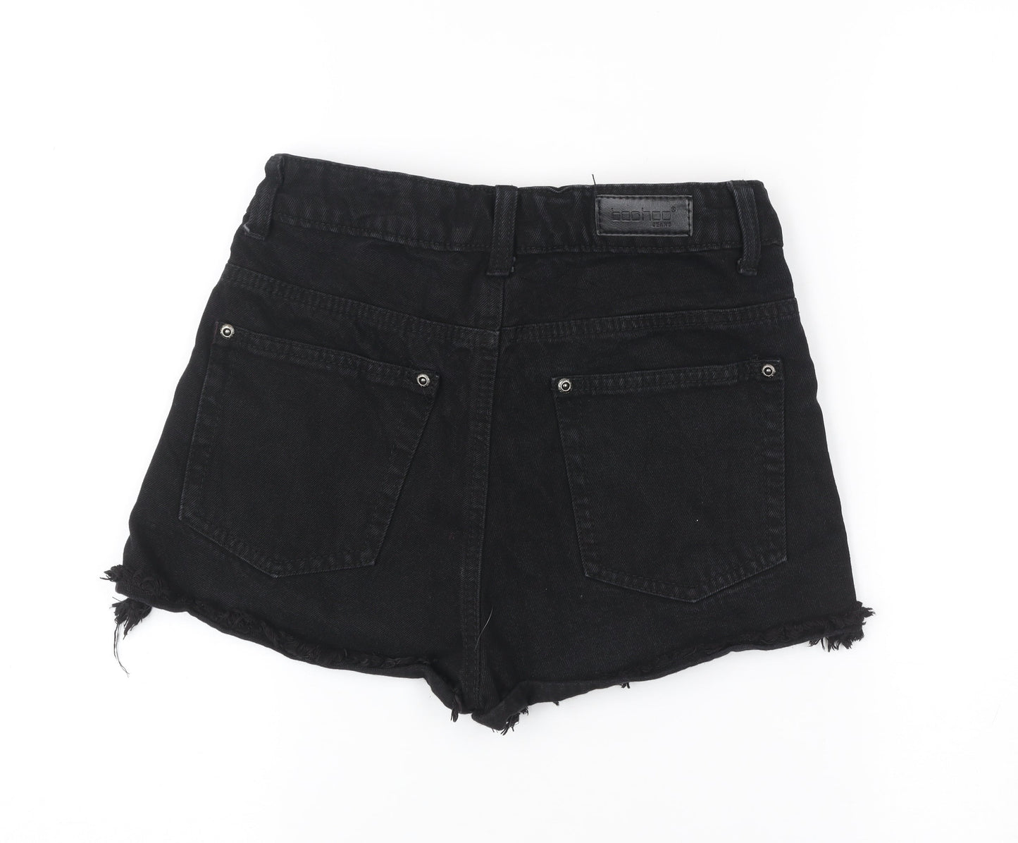 Boohoo Women Black Size 8 High Rise Cut-Off Denim Shorts