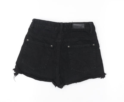 Boohoo Women Black Size 8 High Rise Cut-Off Denim Shorts