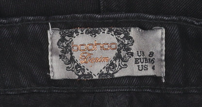 Boohoo Women Black Size 8 High Rise Cut-Off Denim Shorts