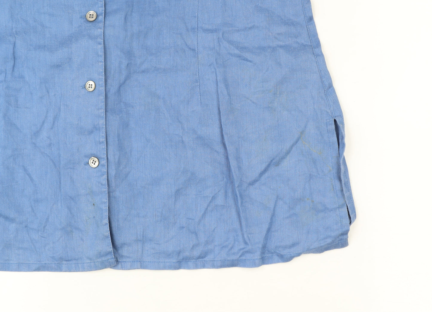 Laura Ashley Women’s Blue Linen Sleeveless Collared Button-Up Top UK 14