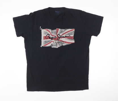 Pepe Jeans Men Black 2XL Regular Fit Graphic Logo T-Shirt