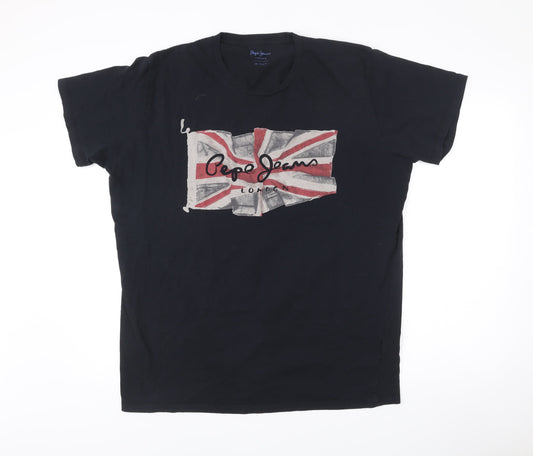 Pepe Jeans Men Black 2XL Regular Fit Graphic Logo T-Shirt