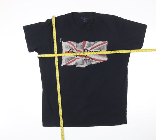 Pepe Jeans Men Black 2XL Regular Fit Graphic Logo T-Shirt
