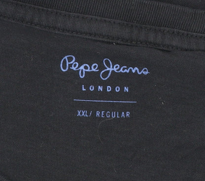 Pepe Jeans Men Black 2XL Regular Fit Graphic Logo T-Shirt
