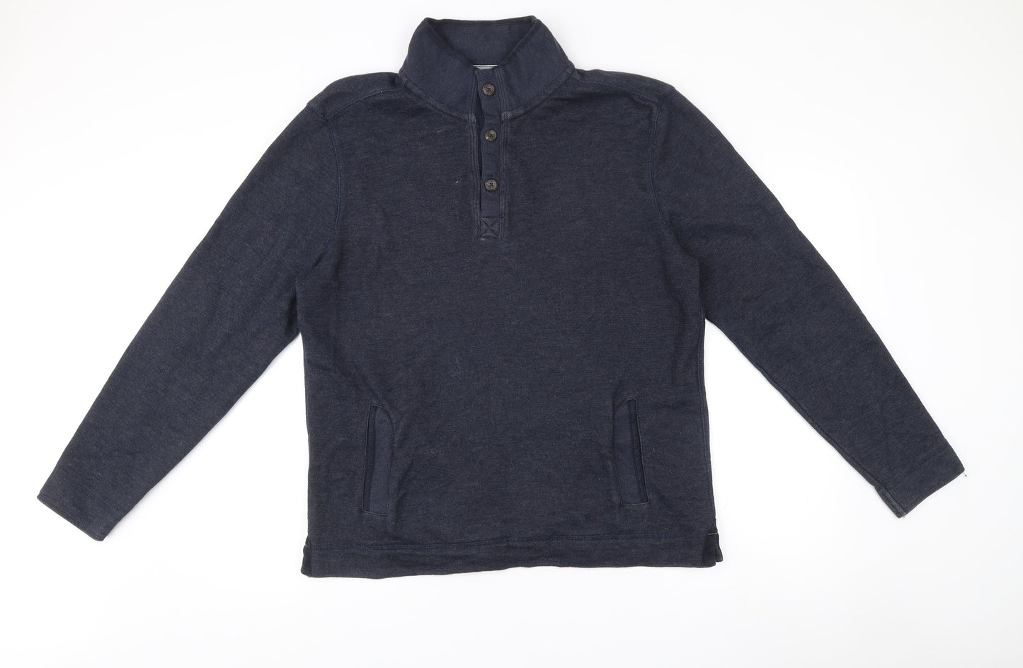 Boston Crew Mens Blue Henley Jumper Size L Long Sleeve Cotton Blend