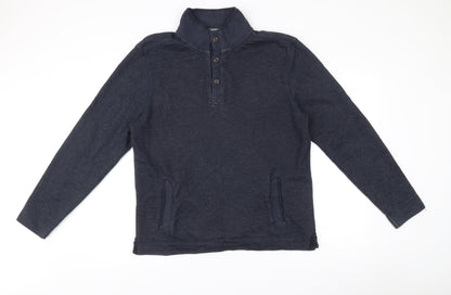 Boston Crew Mens Blue Henley Jumper Size L Long Sleeve Cotton Blend