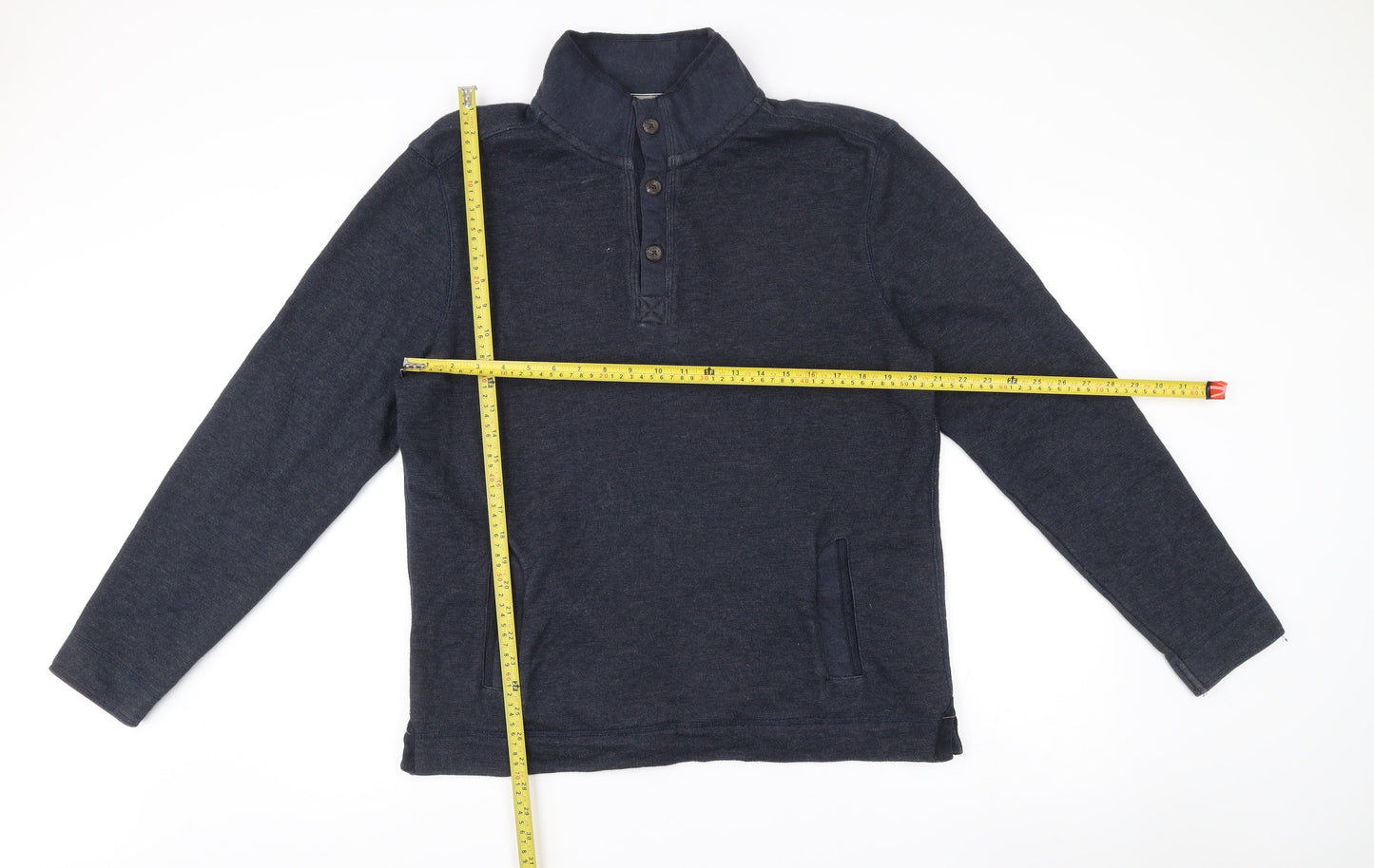 Boston Crew Mens Blue Henley Jumper Size L Long Sleeve Cotton Blend