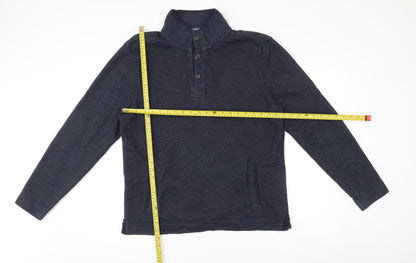 Boston Crew Mens Blue Henley Jumper Size L Long Sleeve Cotton Blend