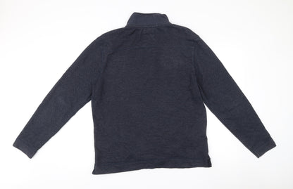 Boston Crew Mens Blue Henley Jumper Size L Long Sleeve Cotton Blend