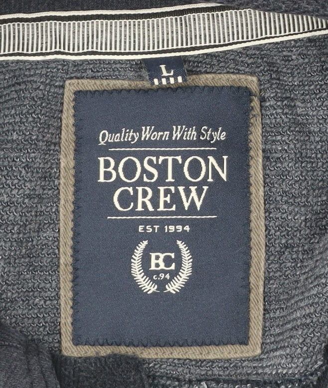 Boston Crew Mens Blue Henley Jumper Size L Long Sleeve Cotton Blend