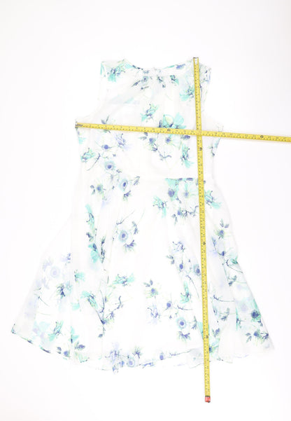 Hobbs Womens White Floral Fit & Flare Sleeveless Dress UK16